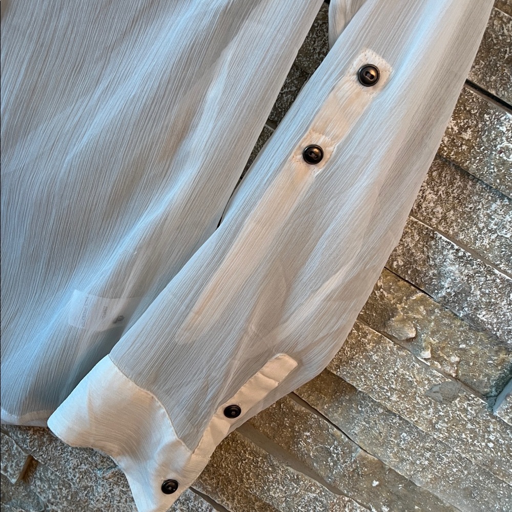 NEW- Sheer Cream Blouse with Black Buttons - Picture 5 of 8